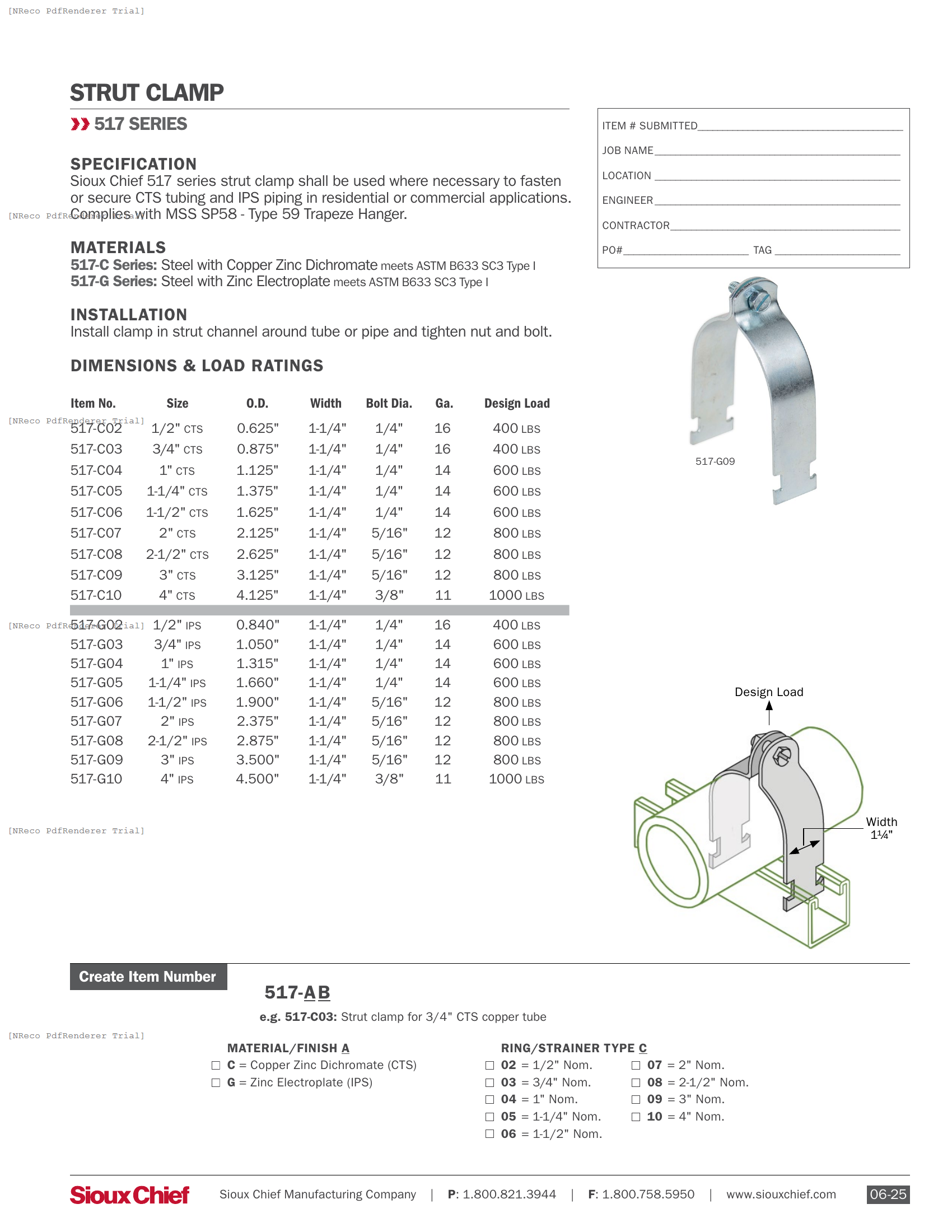 517 SERIES - STRUT CLAMP - SPEC SHEET.PDF Specification Document